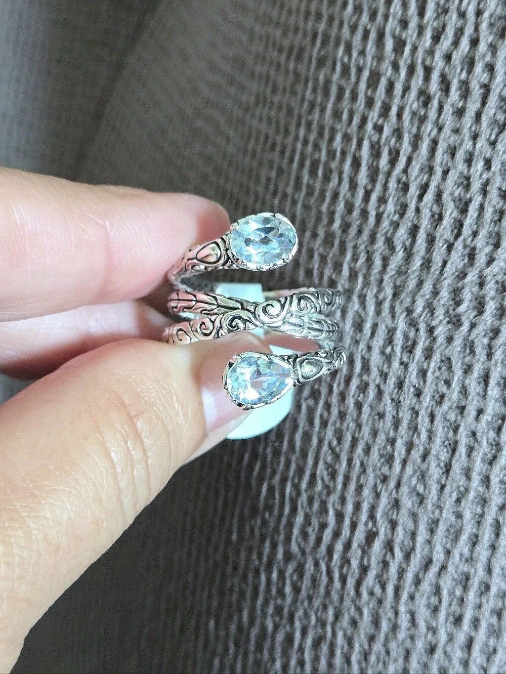 Athra Trading Inc. (ATI) Silver🤍 Bypass Ring💍 with Blue🩵 Topaz Gemstones💎 - Picture 2 of 16